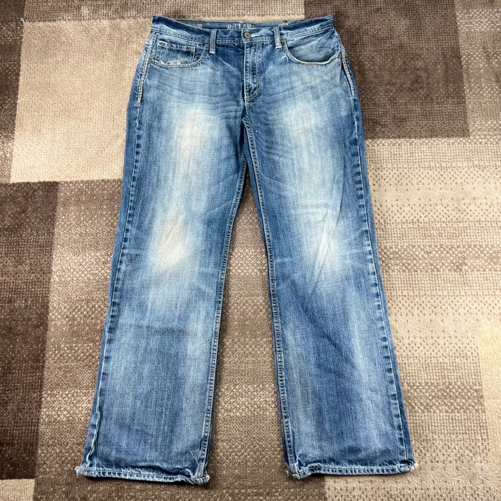 Reclaim Mens Relaxed Straight Leg‎ Jeans Blue Distressed 34x32 Whiskering